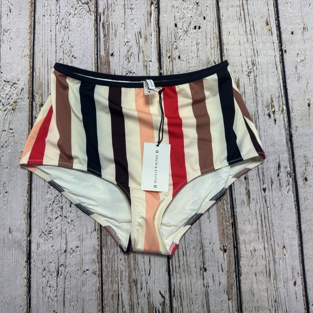 Solid & Striped The Brigitte High Waisted Bikini Swim Bottom Multicolor Sz M